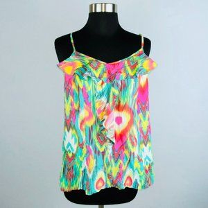 Fire Los Angeles Womens Large L Adjustable Bohemian Zig Zag Colorful Tank Top